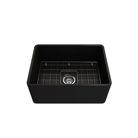 Bocchi Classico Farmhouse Apron Front Fireclay 24 in. Single Bowl Kitchen Sink in Matte Black 1137-004-0120